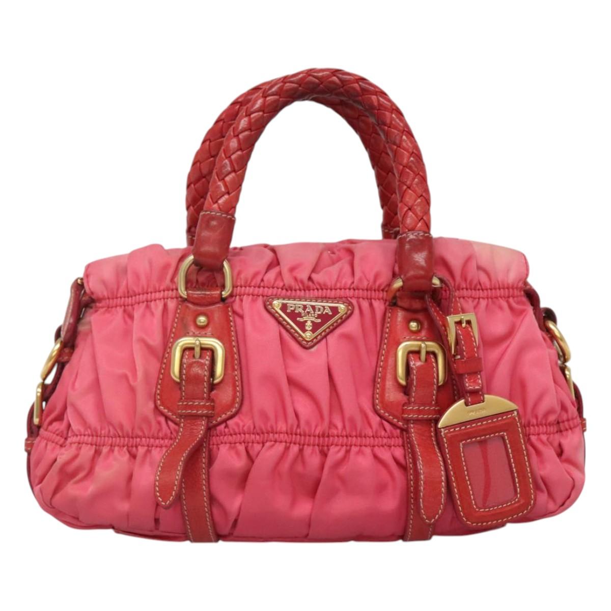PRADA Hand Bag Nylon 2way Pink Gold Auth 125998