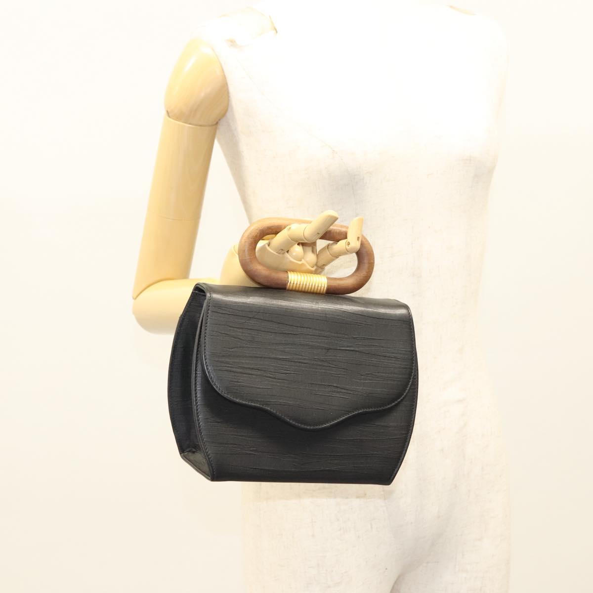 BALLY Hand Bag Leather Black Gold Auth 126005