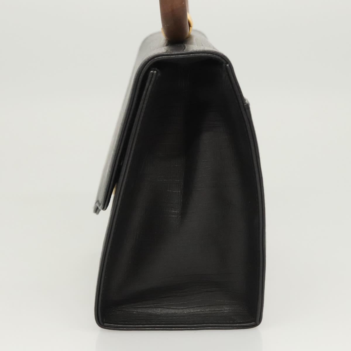 BALLY Hand Bag Leather Black Gold Auth 126005