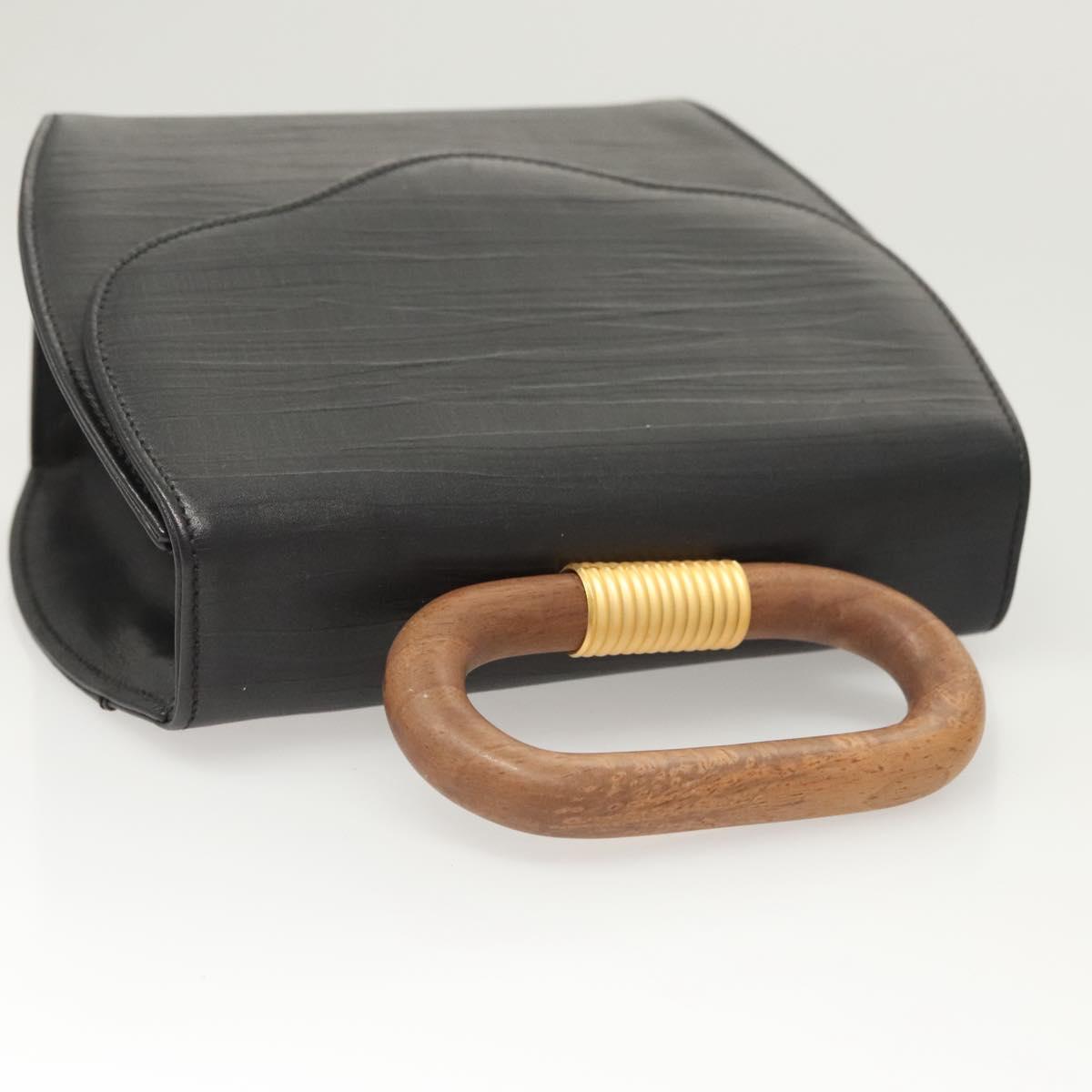 BALLY Hand Bag Leather Black Gold Auth 126005