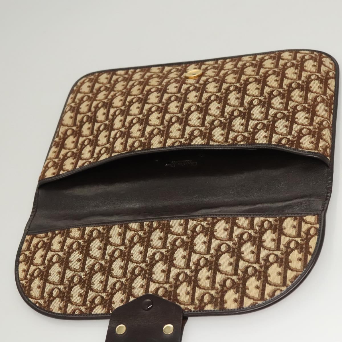 Christian Dior Trotter Canvas Clutch Bag Brown Gold Auth 126019