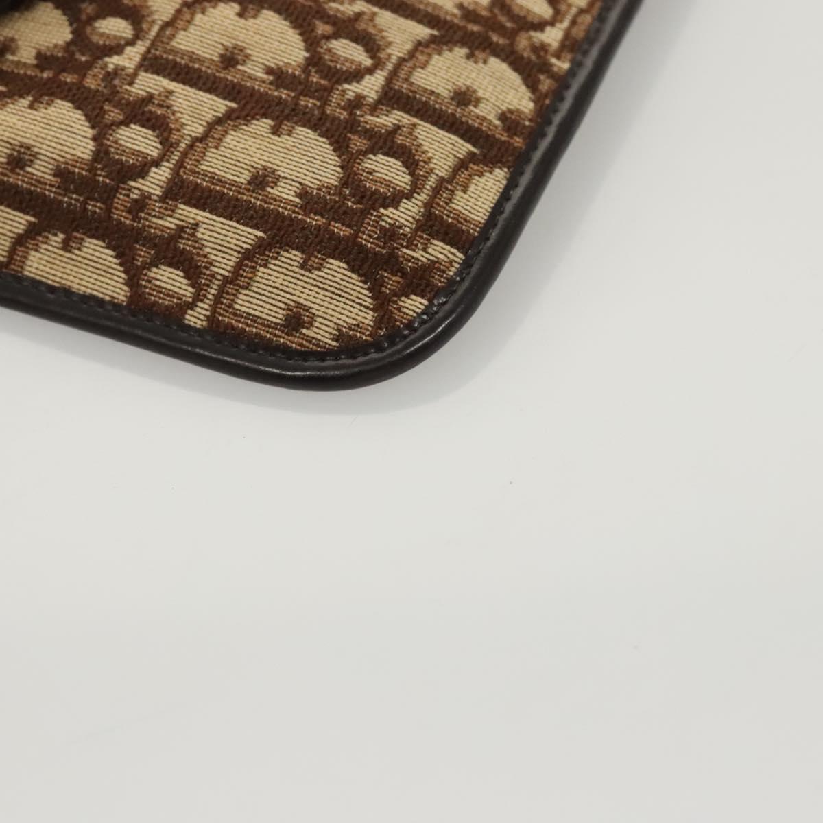 Christian Dior Trotter Canvas Clutch Bag Brown Gold Auth 126019