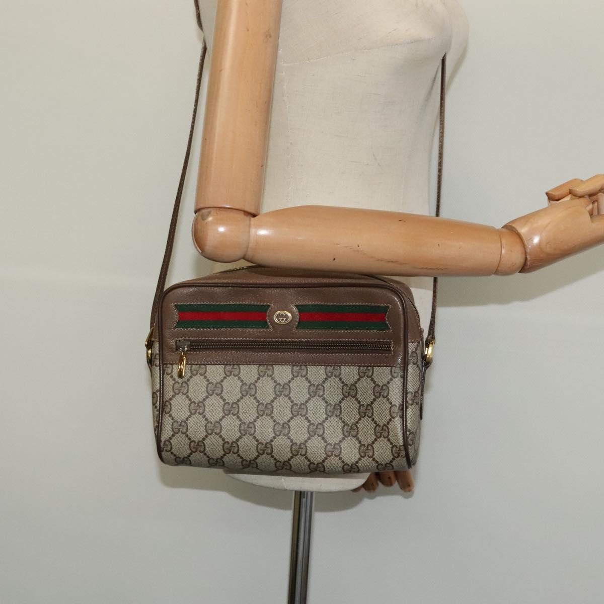 GUCCI GG Supreme Web Sherry Line Bag PVC Brown Gold 98 02 087 Auth 126023