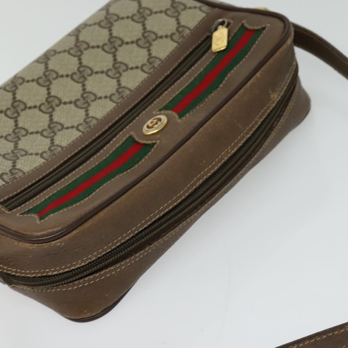 GUCCI GG Supreme Web Sherry Line Bag PVC Brown Gold 98 02 087 Auth 126023