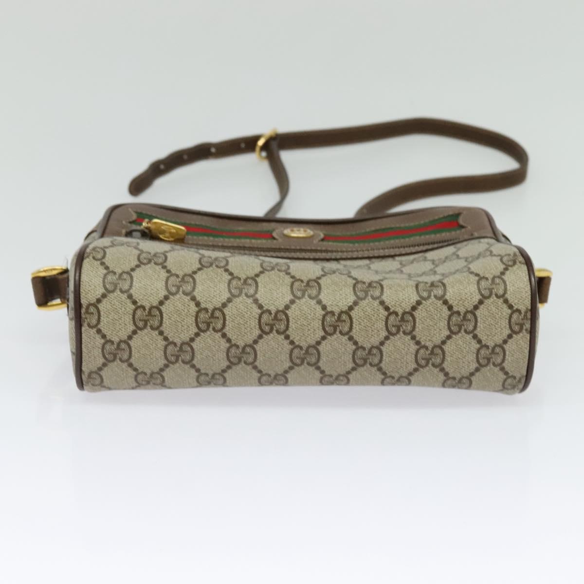 GUCCI GG Supreme Web Sherry Line Bag PVC Brown Gold 98 02 087 Auth 126023
