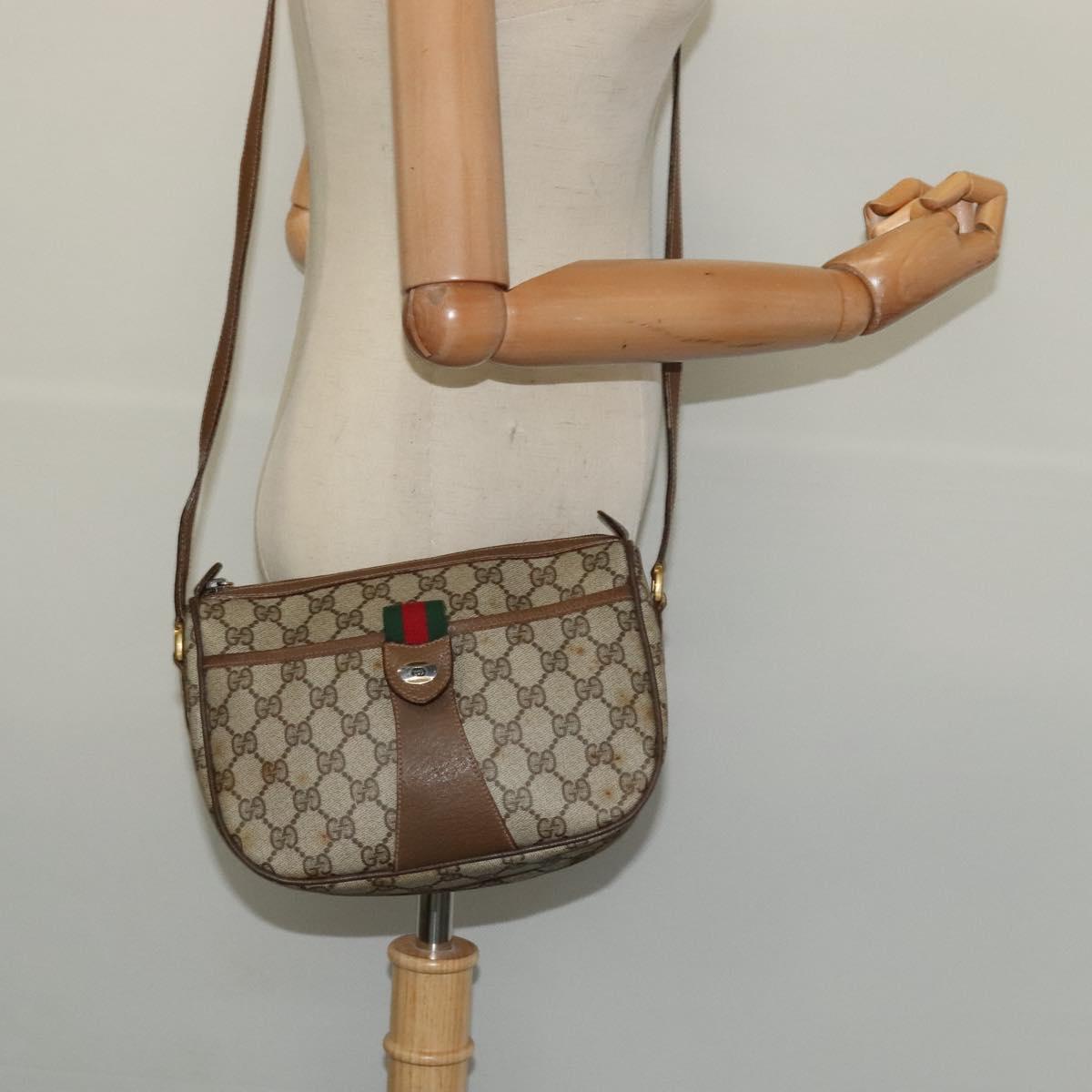 GUCCI GG Supreme Web Sherry Line Bag PVC Brown Gold 89 02 032 Auth 126025