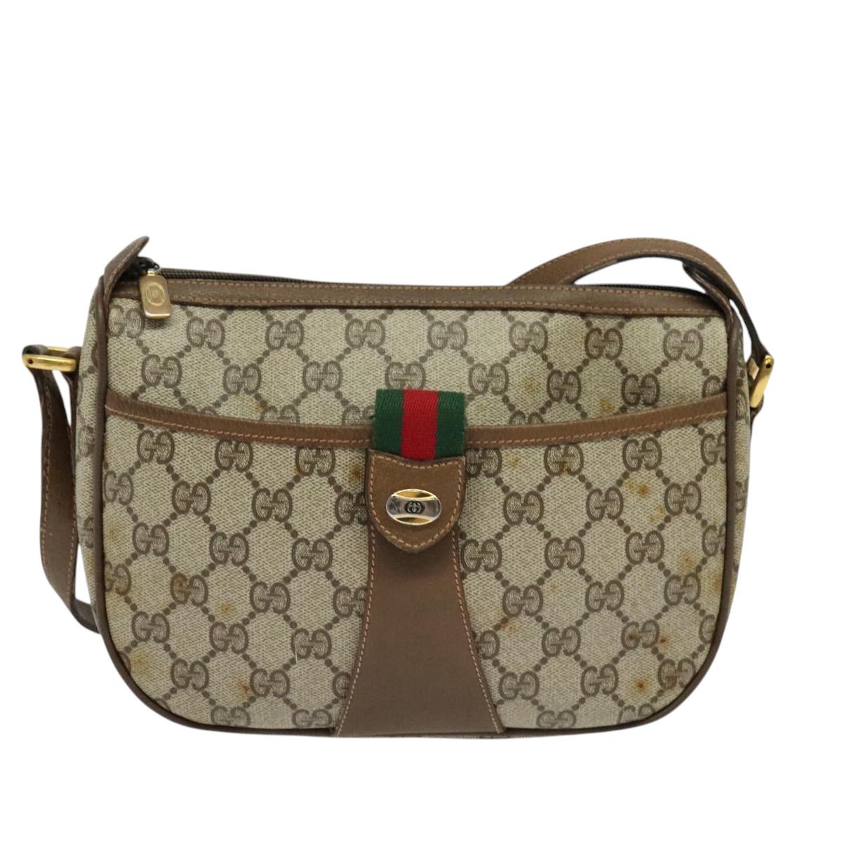 GUCCI GG Supreme Web Sherry Line Bag PVC Brown Gold 89 02 032 Auth 126025