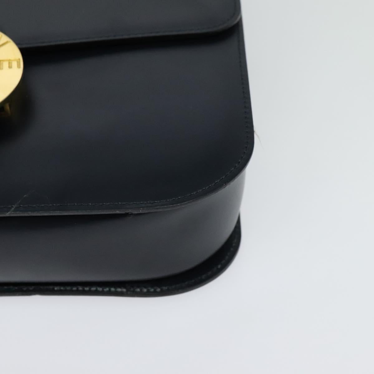 CELINE Circle Shoulder Bag Leather Navy Gold Auth 126033
