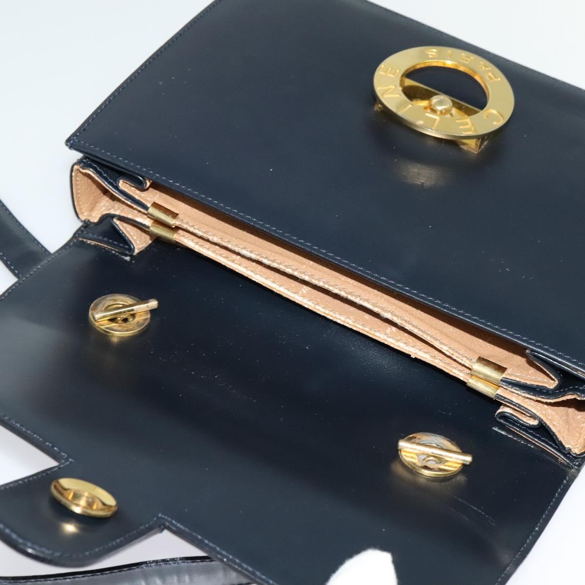 CELINE Circle Shoulder Bag Leather Navy Gold Auth 126033