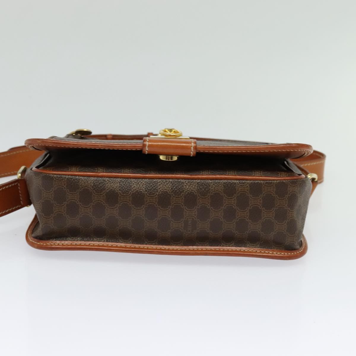 CELINE Macadam Canvas Shoulder Bag PVC Leather Brown Gold Auth 126035