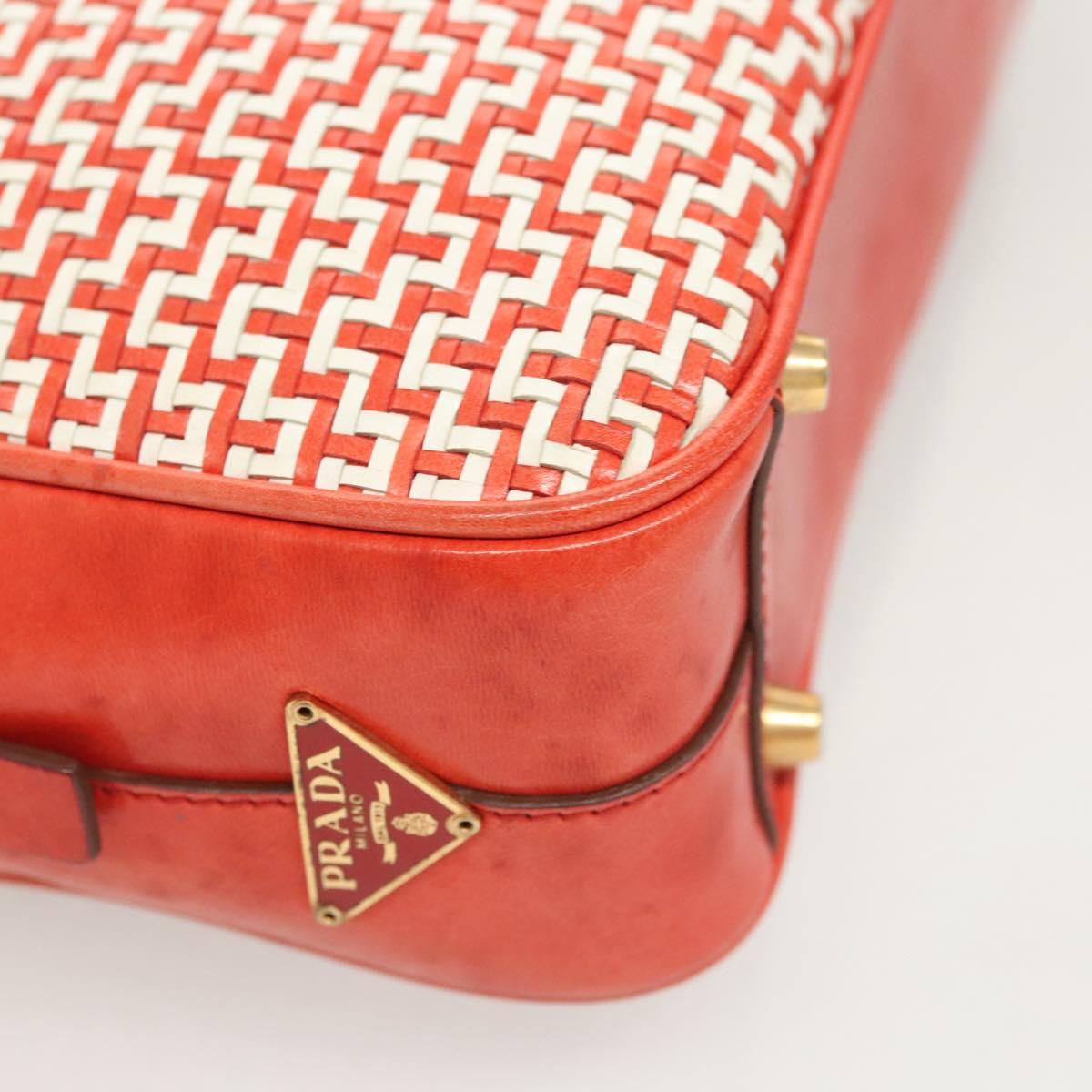 PRADA Hand Bag Leather Orange Gold Auth 126058