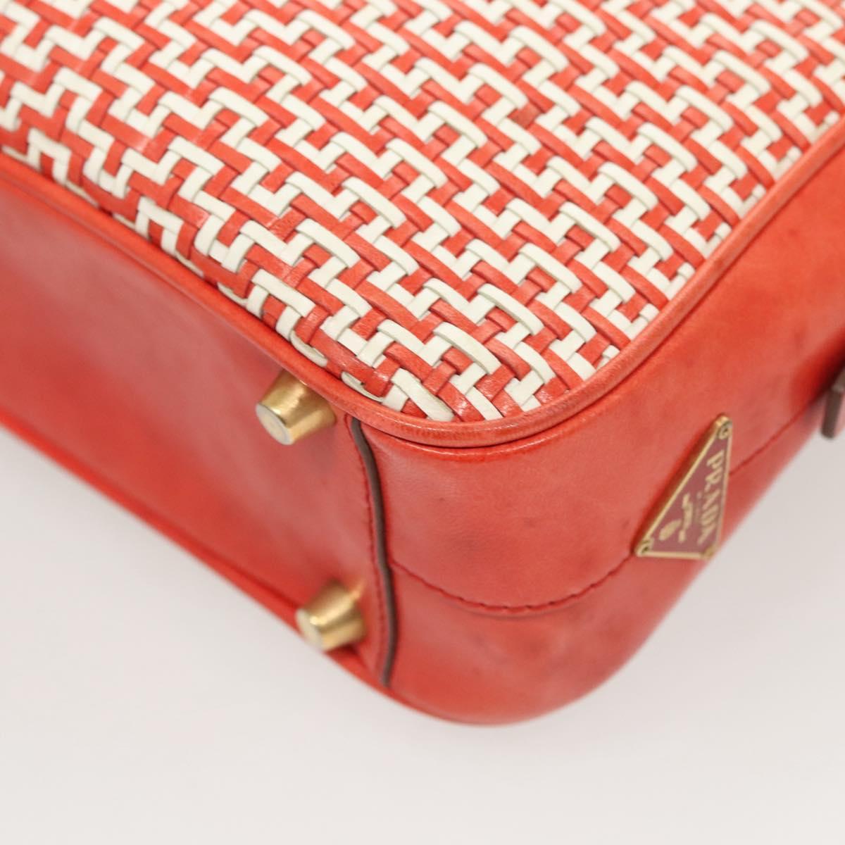 PRADA Hand Bag Leather Orange Gold Auth 126058