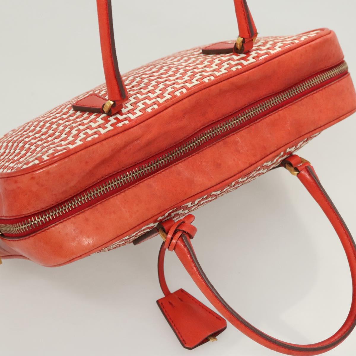 PRADA Hand Bag Leather Orange Gold Auth 126058