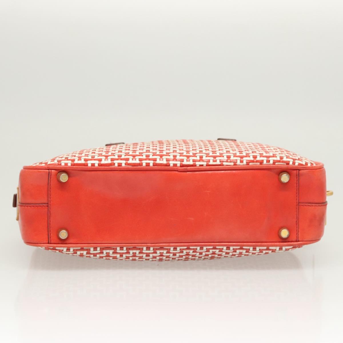 PRADA Hand Bag Leather Orange Gold Auth 126058