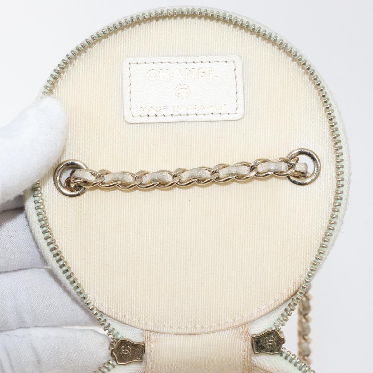CHANEL Matelasse Chain Shoulder Bag Leather White Gold CC Auth 126060