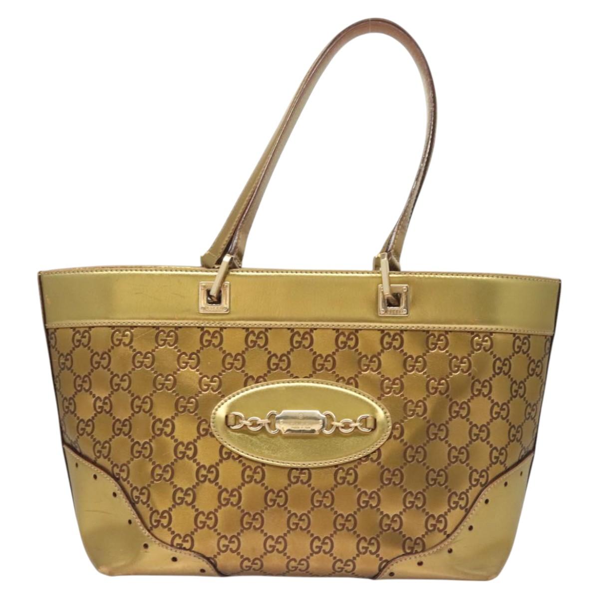 GUCCI GG Canvas Guccissima Hand Bag Leather Gold Tone 145993 Auth 126062