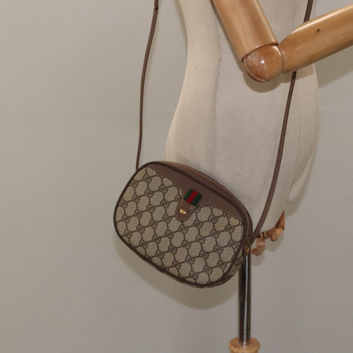 GUCCI GG Supreme Web Sherry Line Shoulder Bag PVC Beige 007 754 6112 Auth 126091