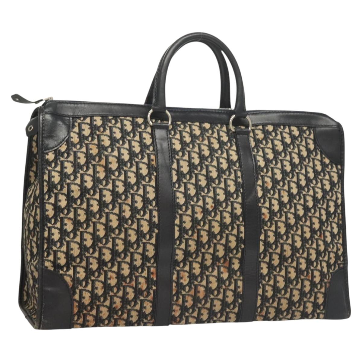 Christian Dior Trotter Canvas Hand Bag Navy Gold Auth 126103