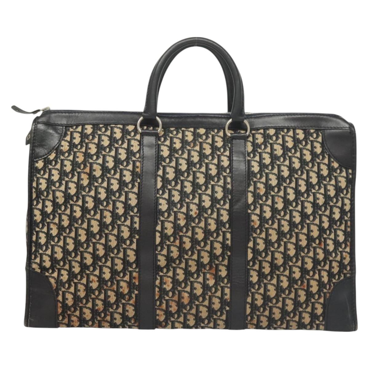 Christian Dior Trotter Canvas Hand Bag Navy Gold Auth 126103