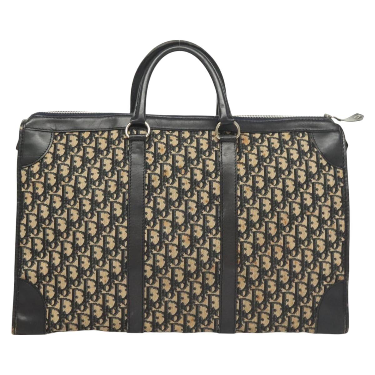 Christian Dior Trotter Canvas Hand Bag Navy Gold Auth 126103