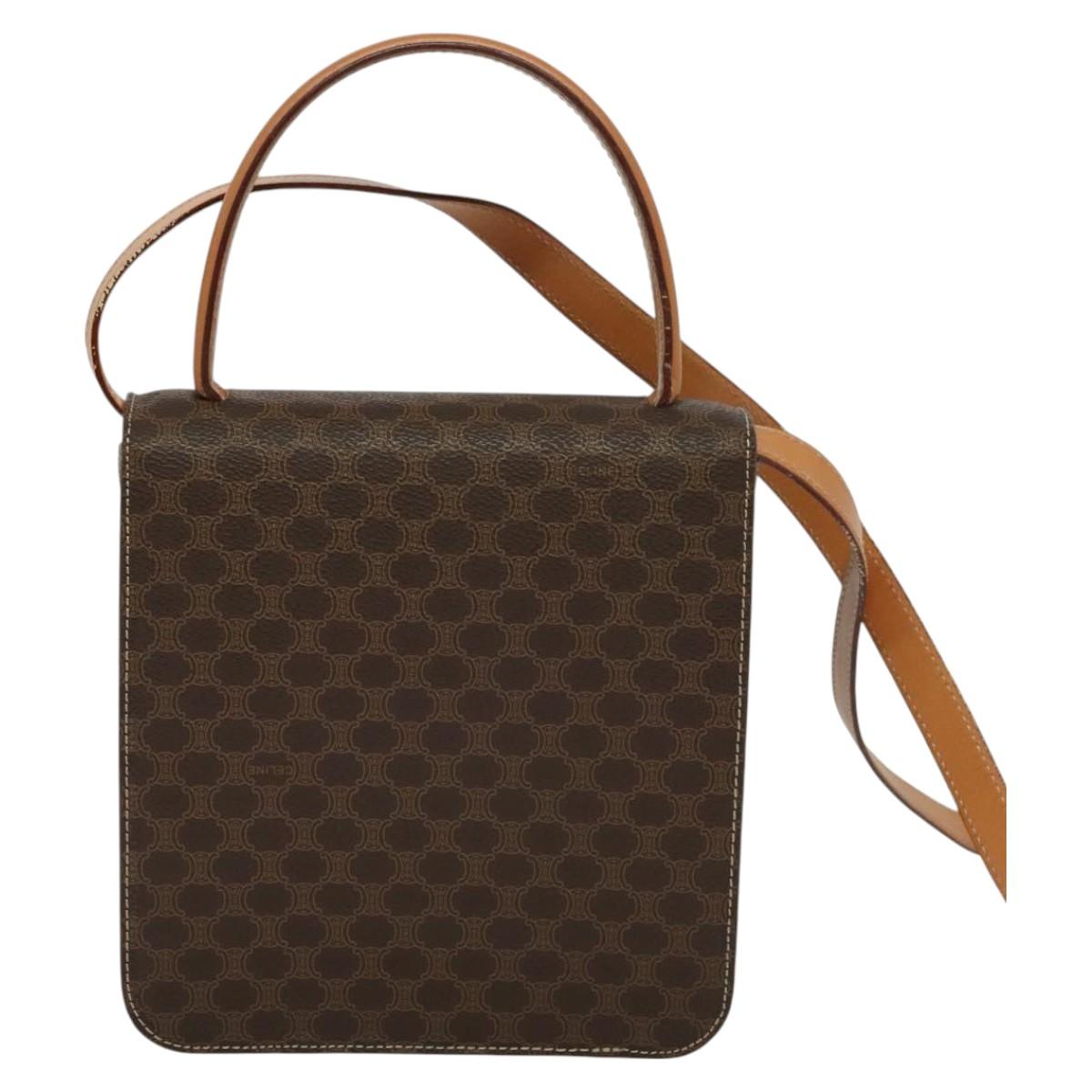 CELINE Macadam Canvas Hand Bag PVC Leather 2way Brown Gold Auth 126107