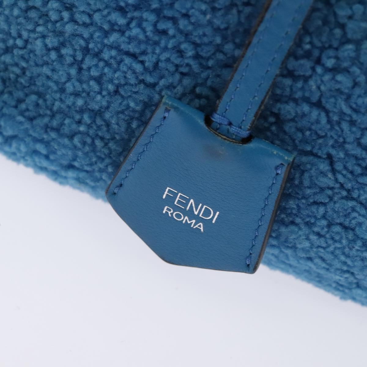 FENDI Hand Bag Mouton 2way Blue Silver Auth 126111