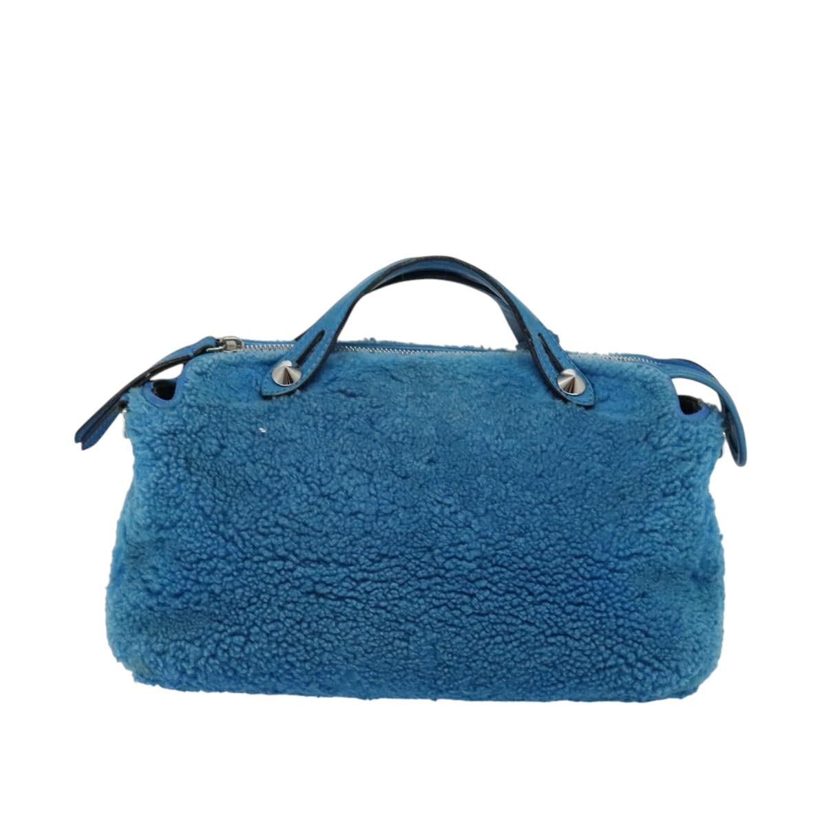 FENDI Hand Bag Mouton 2way Blue Silver Auth 126111