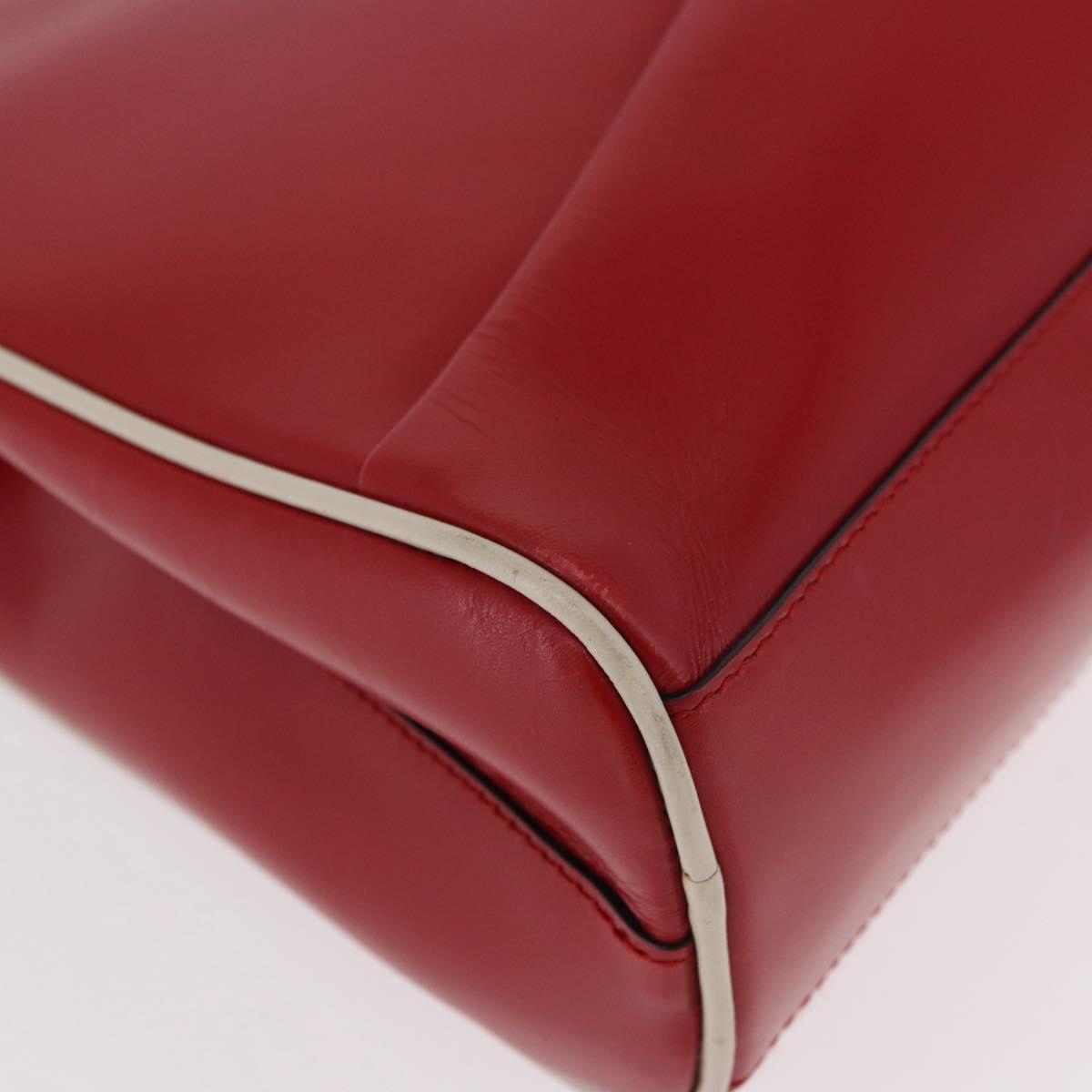 PRADA Hand Bag Leather Red Silver Auth 126113