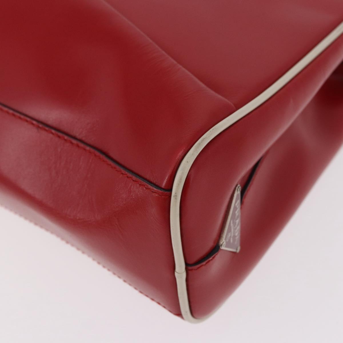 PRADA Hand Bag Leather Red Silver Auth 126113