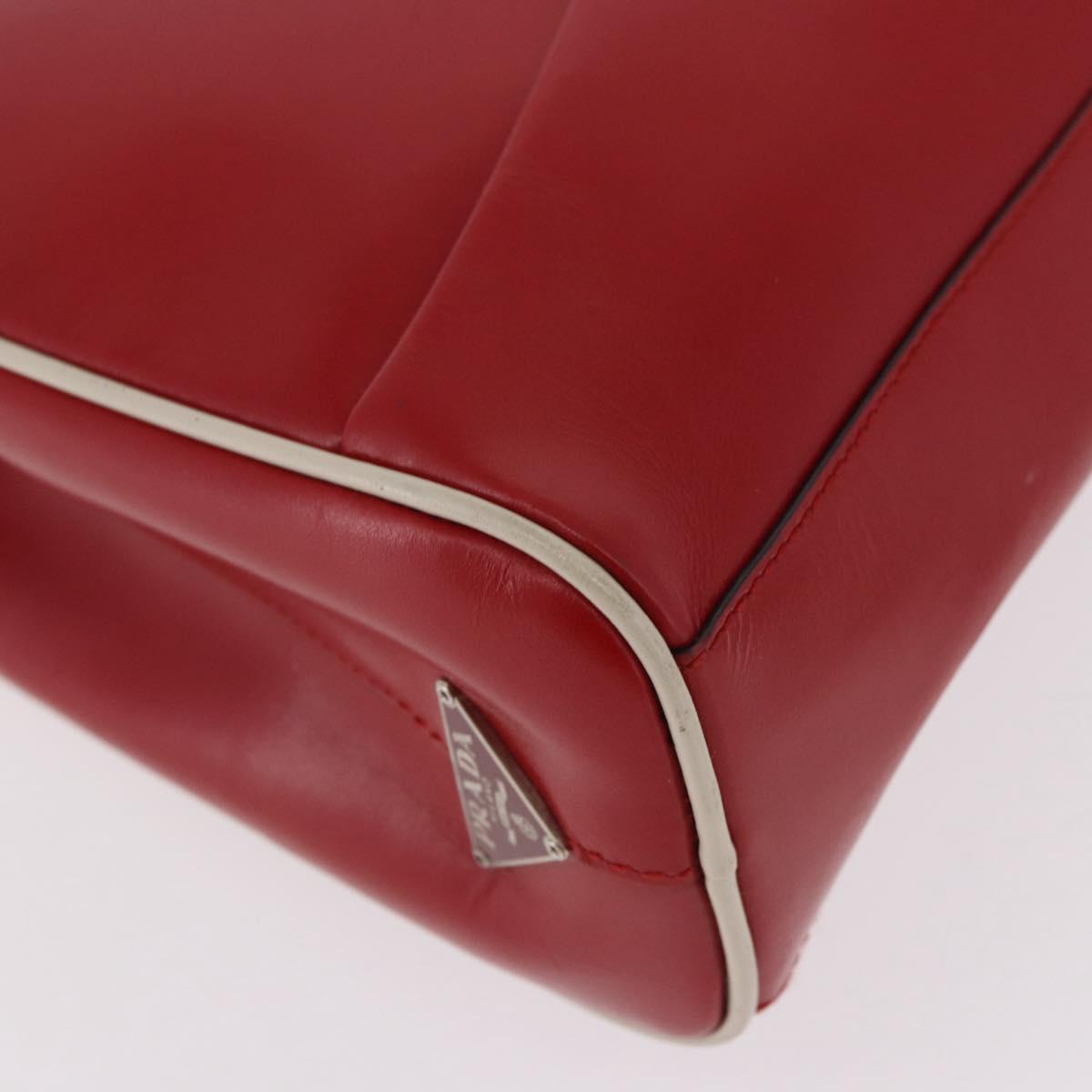 PRADA Hand Bag Leather Red Silver Auth 126113