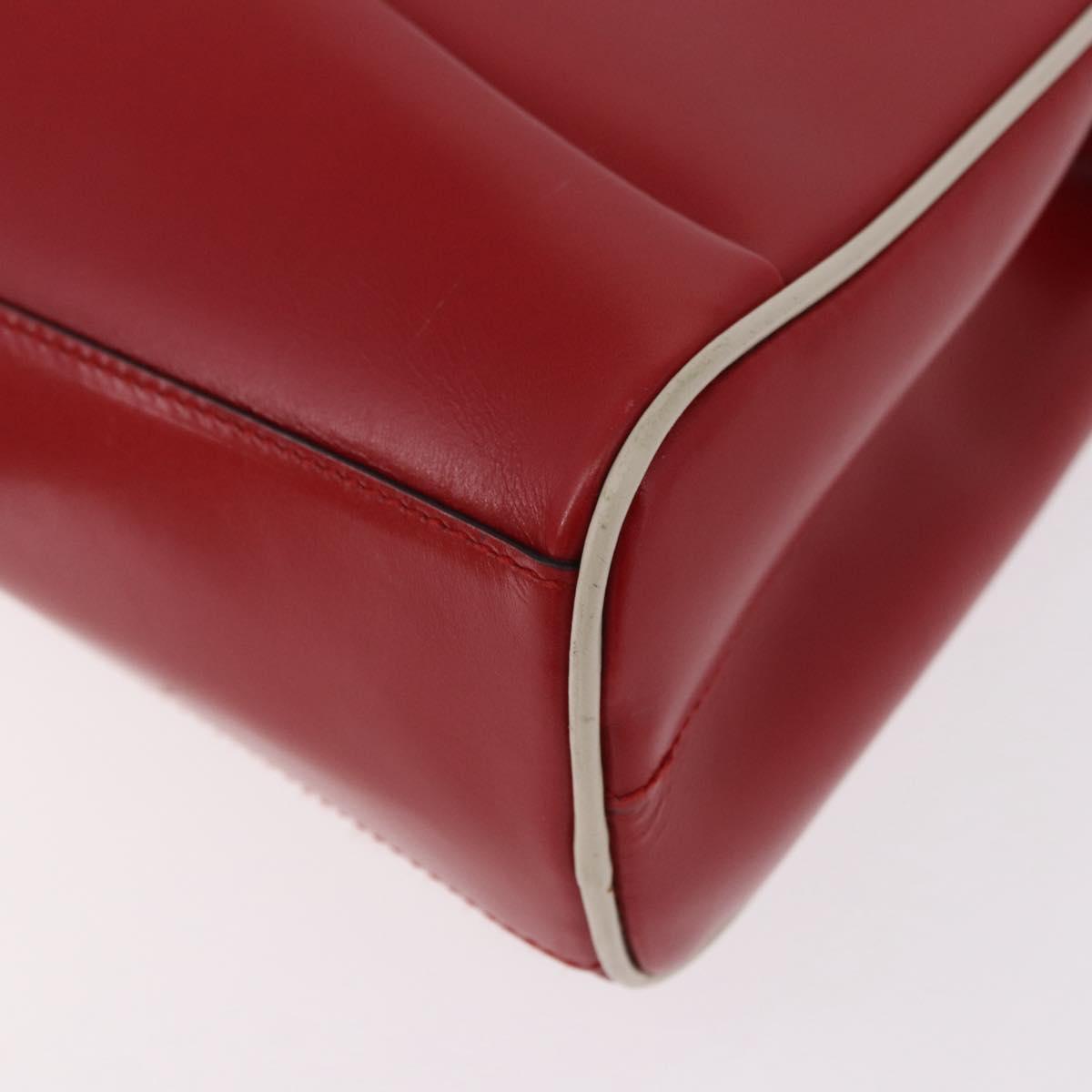 PRADA Hand Bag Leather Red Silver Auth 126113