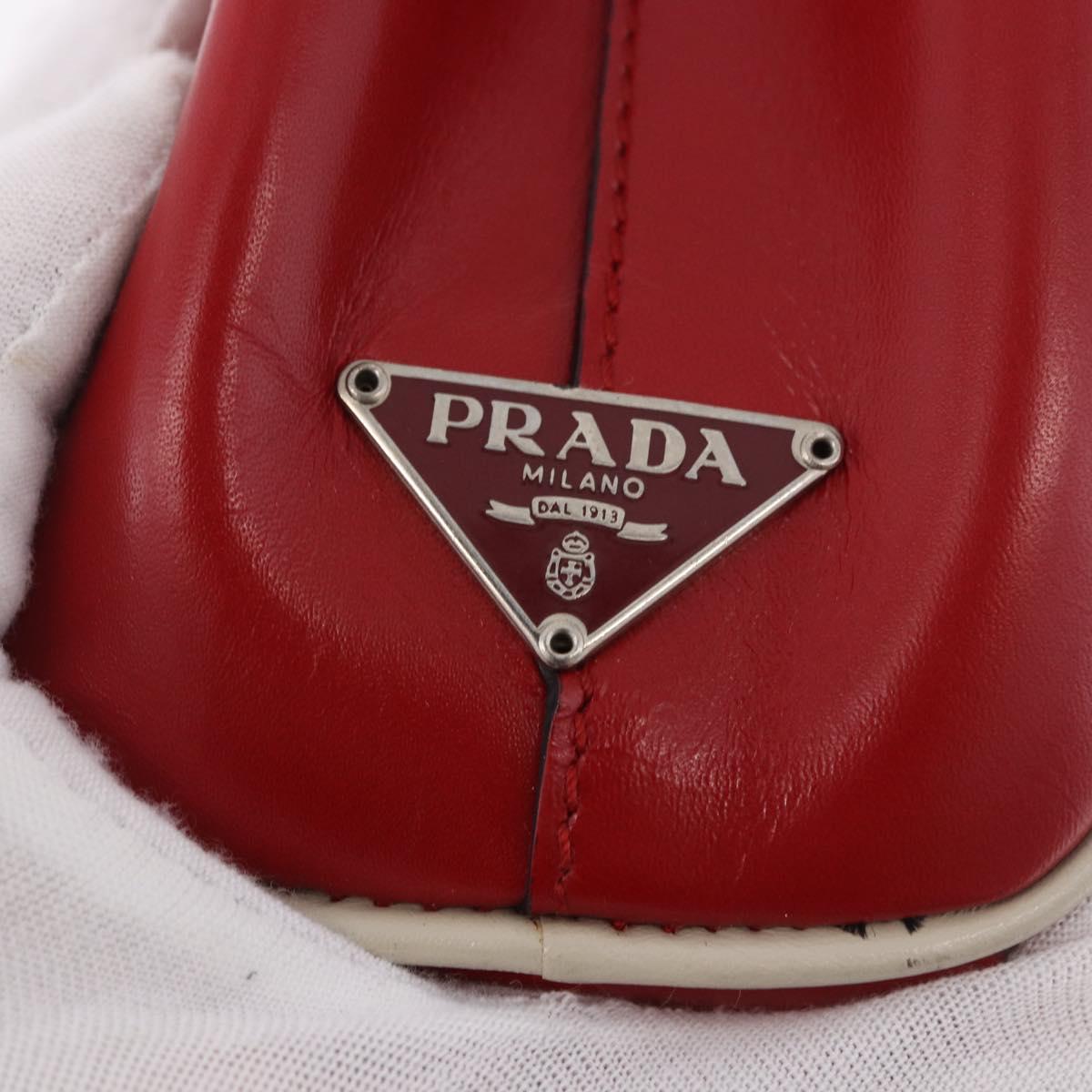 PRADA Hand Bag Leather Red Silver Auth 126113