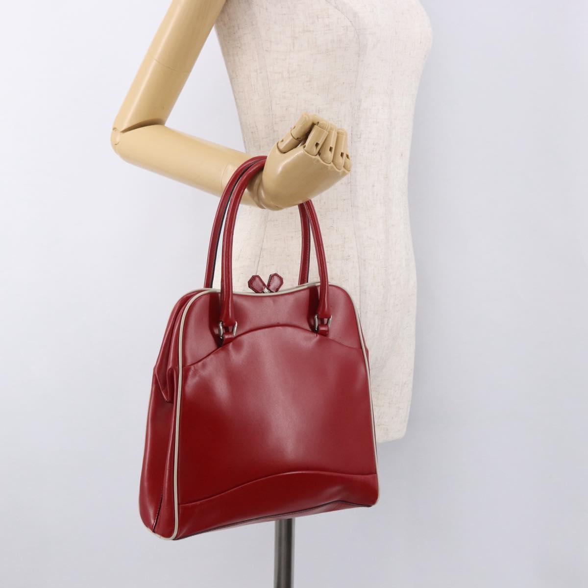 PRADA Hand Bag Leather Red Silver Auth 126113