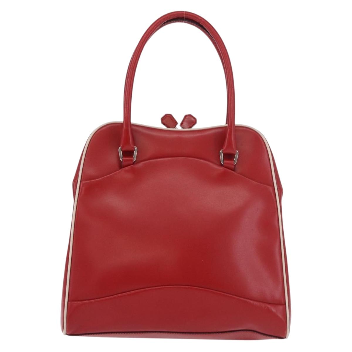 PRADA Hand Bag Leather Red Silver Auth 126113