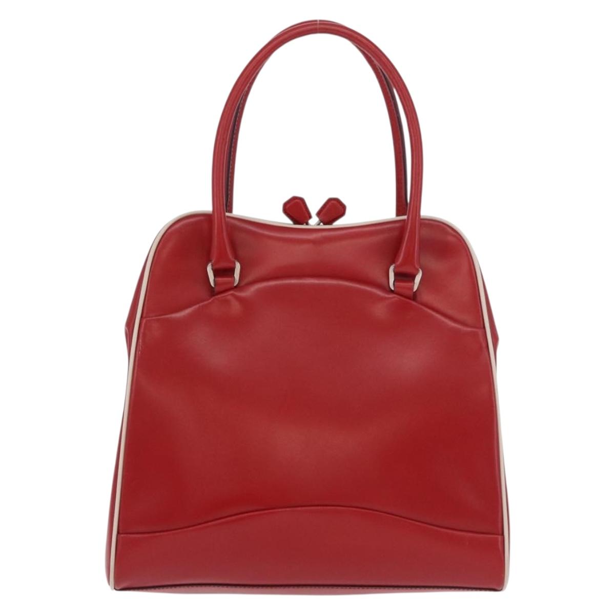 PRADA Hand Bag Leather Red Silver Auth 126113