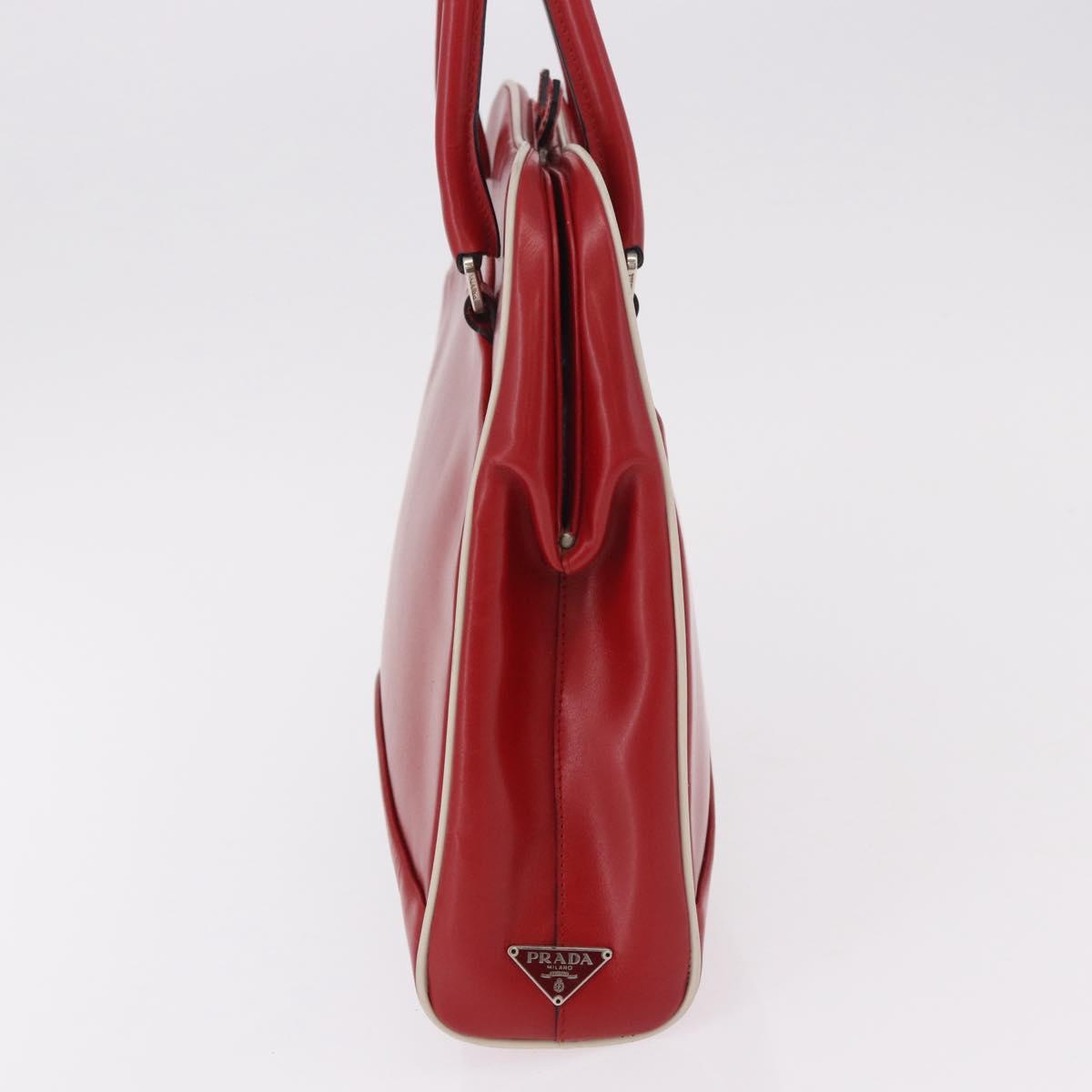 PRADA Hand Bag Leather Red Silver Auth 126113