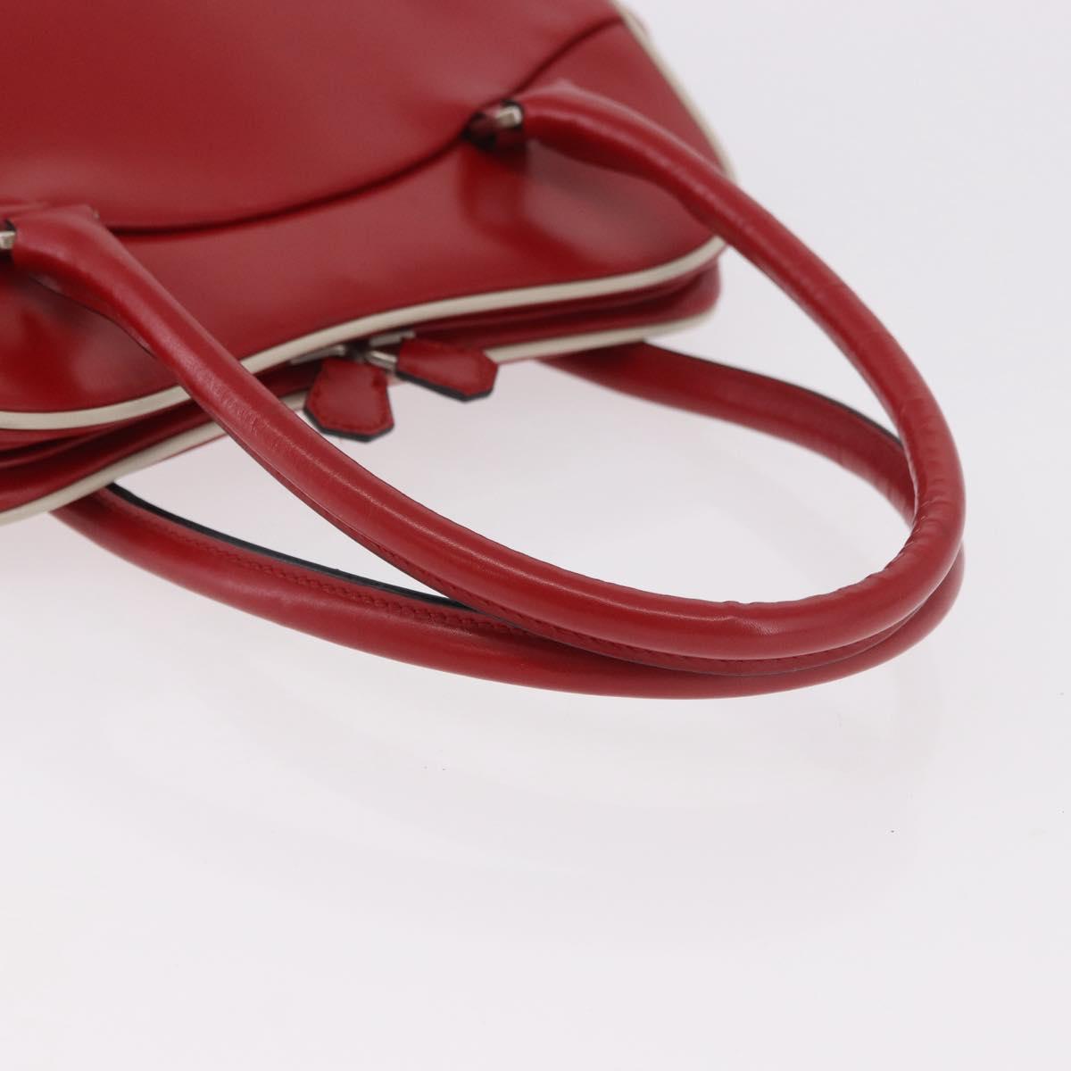 PRADA Hand Bag Leather Red Silver Auth 126113