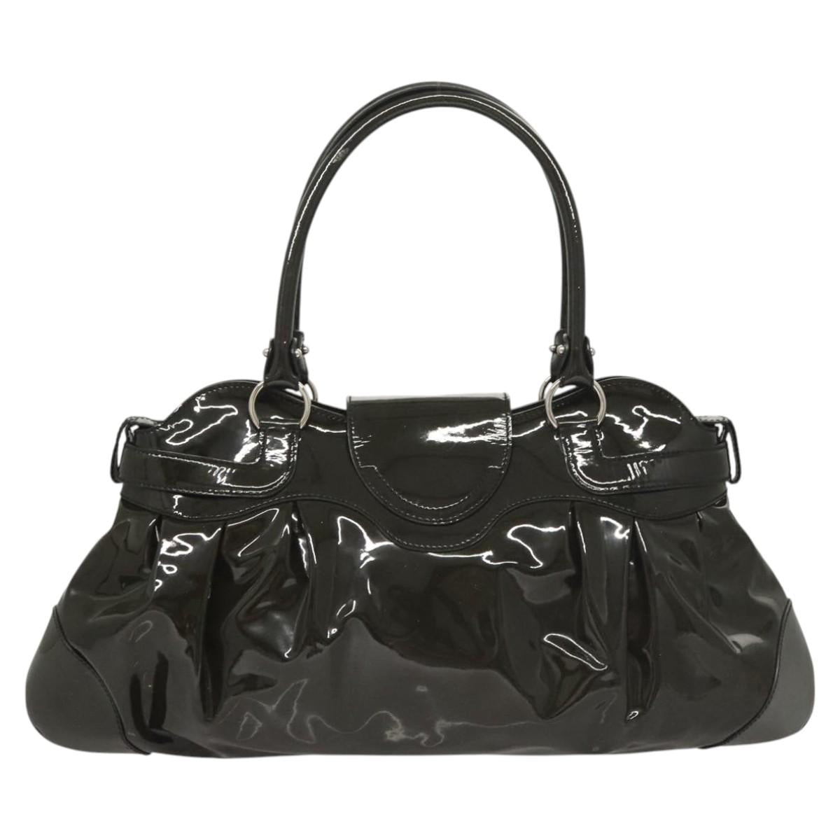Salvatore Ferragamo Gancini Hand Bag Enamel Green Silver Auth 126114