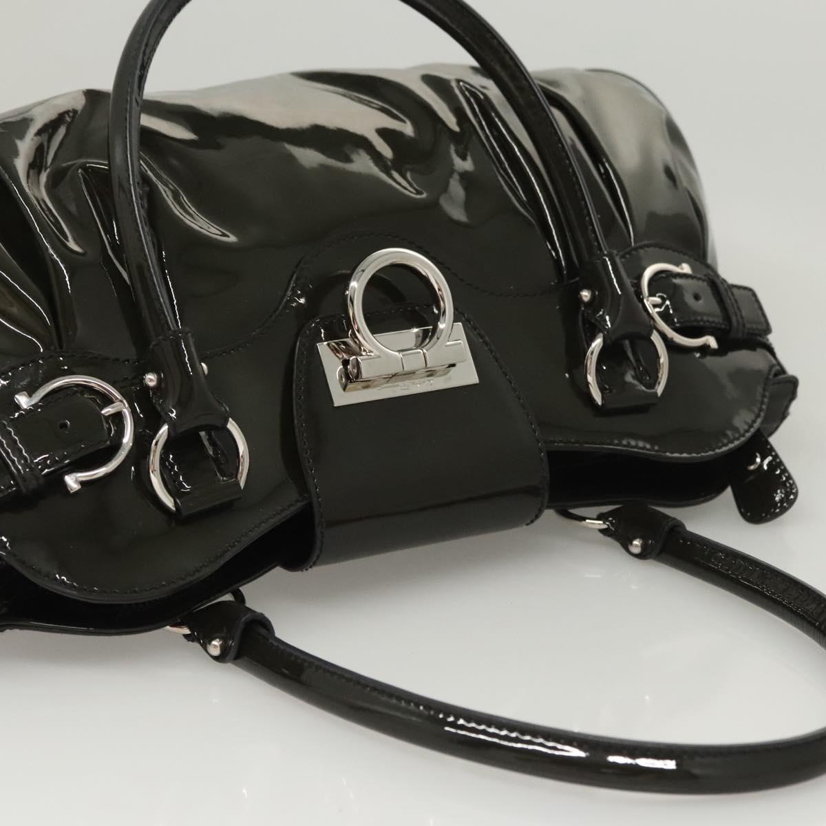 Salvatore Ferragamo Gancini Hand Bag Enamel Green Silver Auth 126114