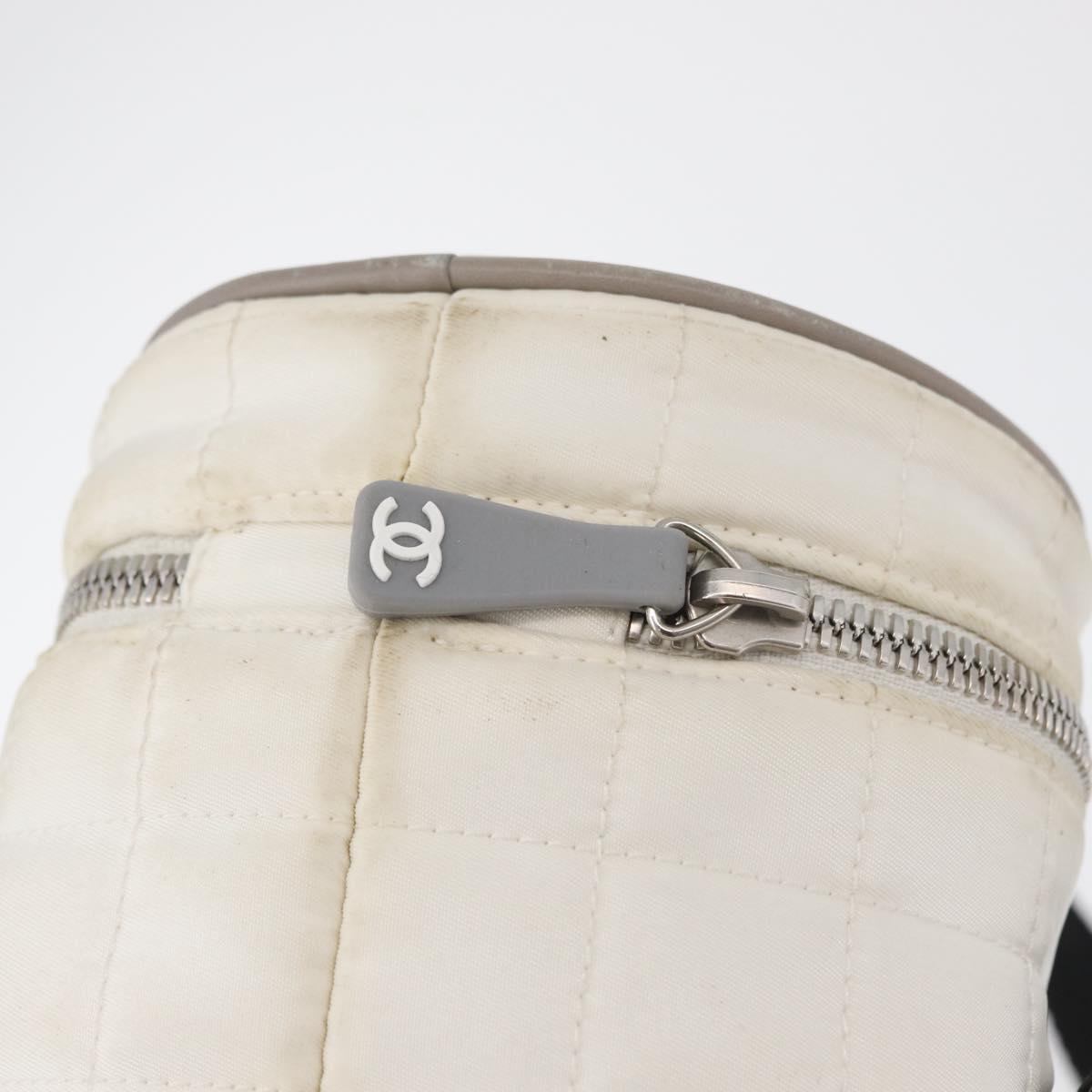 CHANEL Sports Choco Bar Shoulder Bag Nylon White Silver CC Auth 126116A