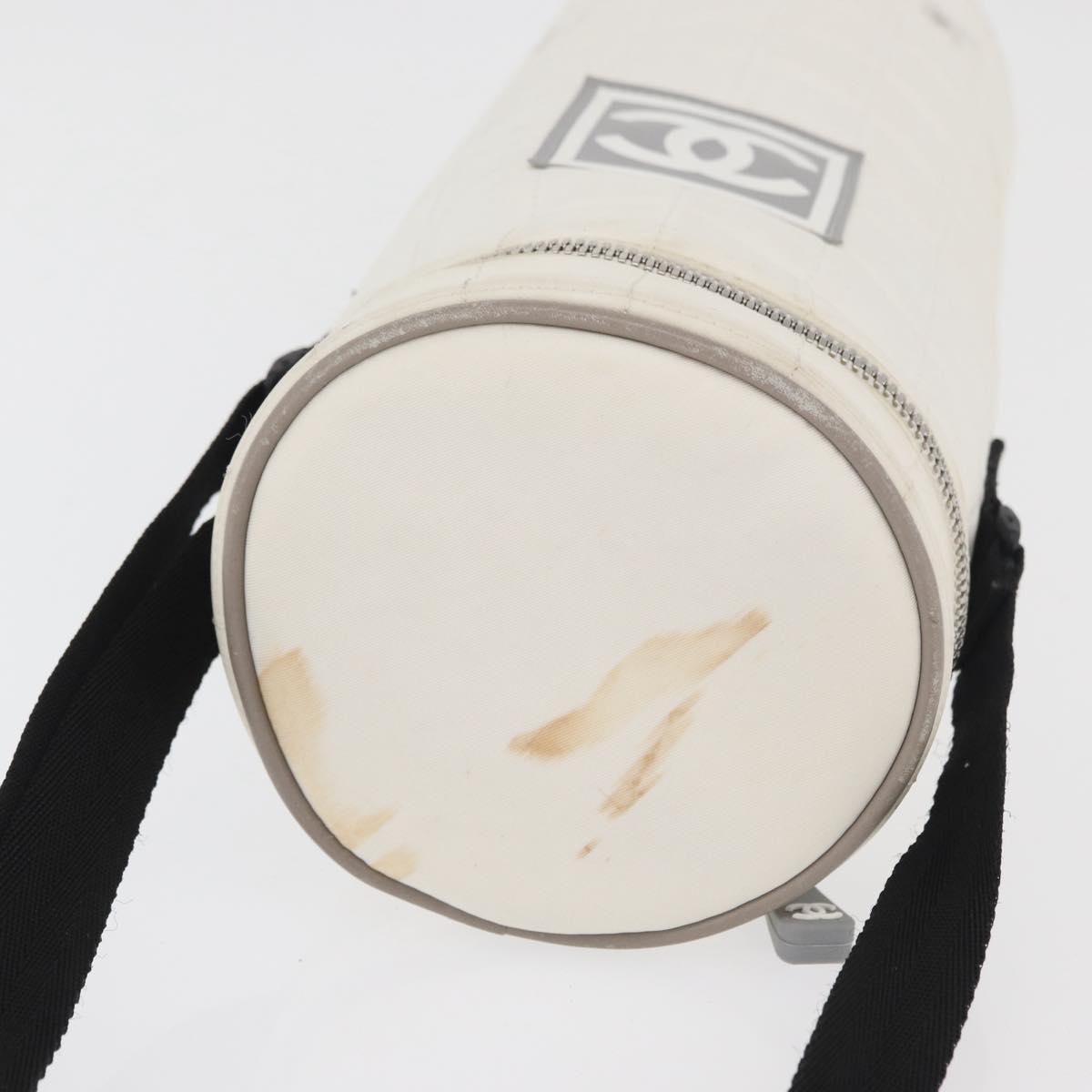 CHANEL Sports Choco Bar Shoulder Bag Nylon White Silver CC Auth 126116A