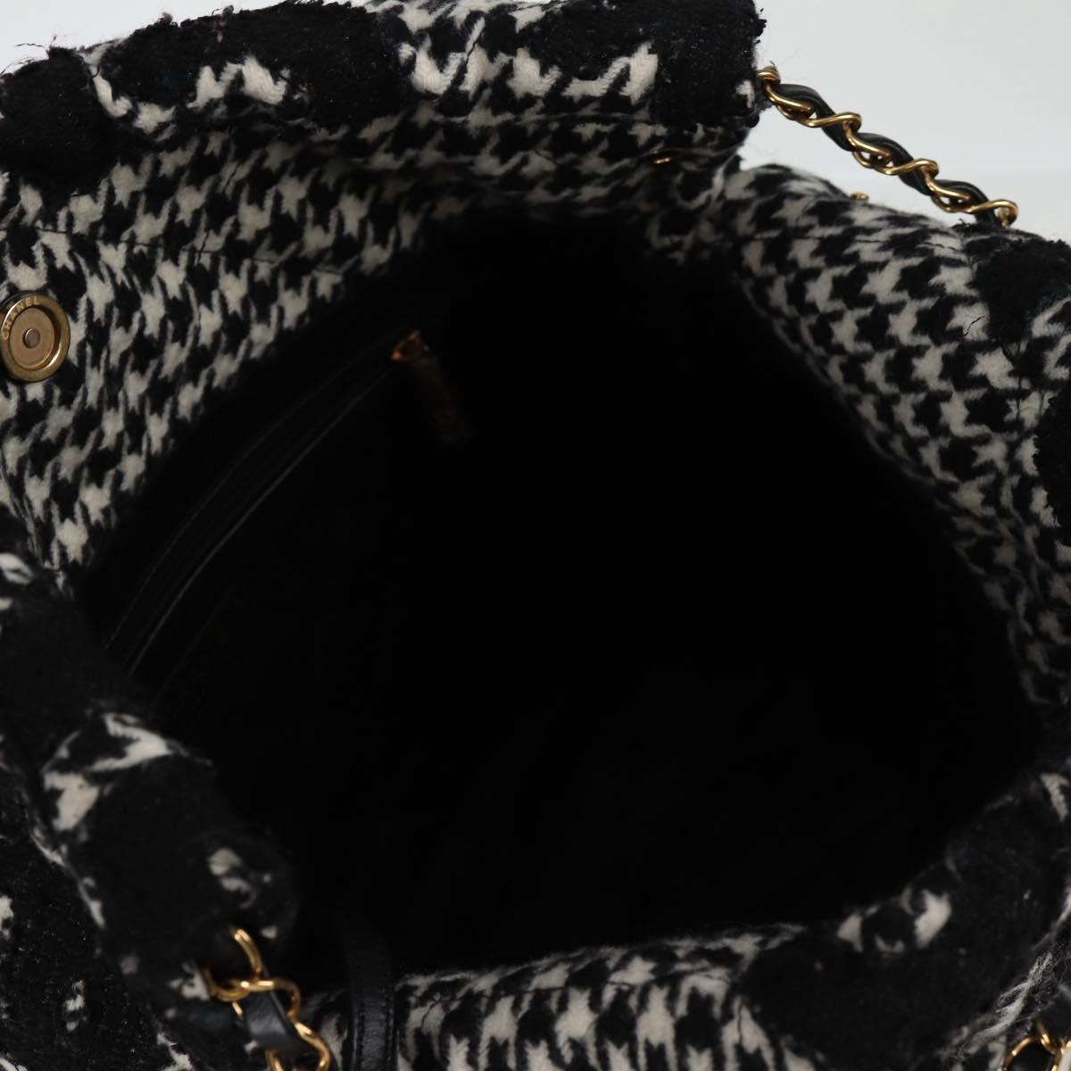CHANEL Chain Shoulder Bag Tweed Black Gold CC Auth 126118SM