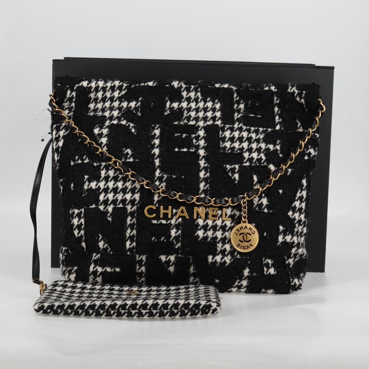 CHANEL Chain Shoulder Bag Tweed Black Gold CC Auth 126118SM