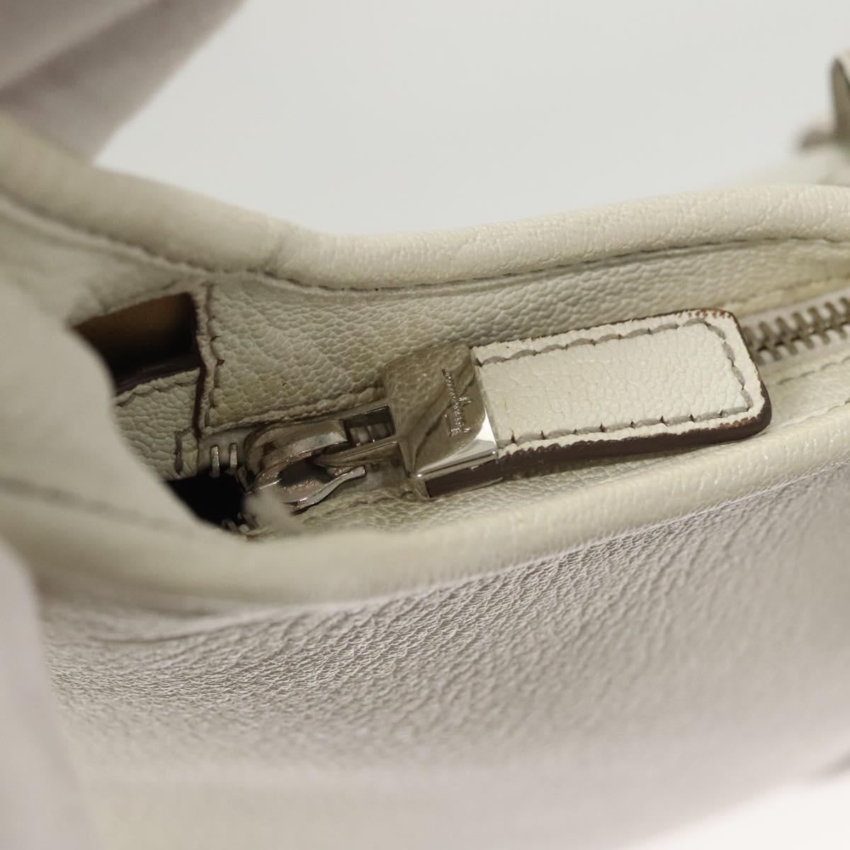 Salvatore Ferragamo Shoulder Bag Leather White Silver Auth 126119