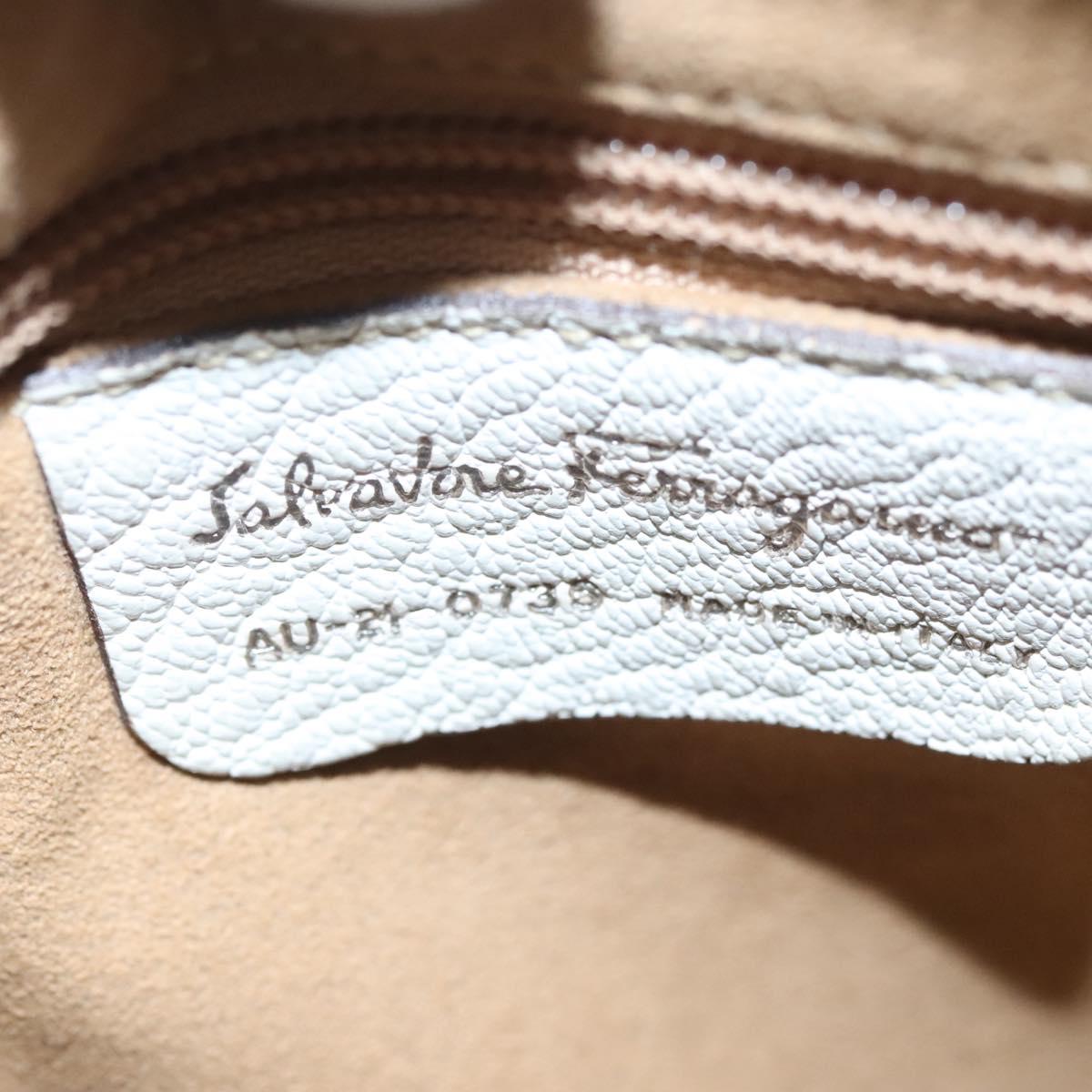 Salvatore Ferragamo Shoulder Bag Leather White Silver Auth 126119