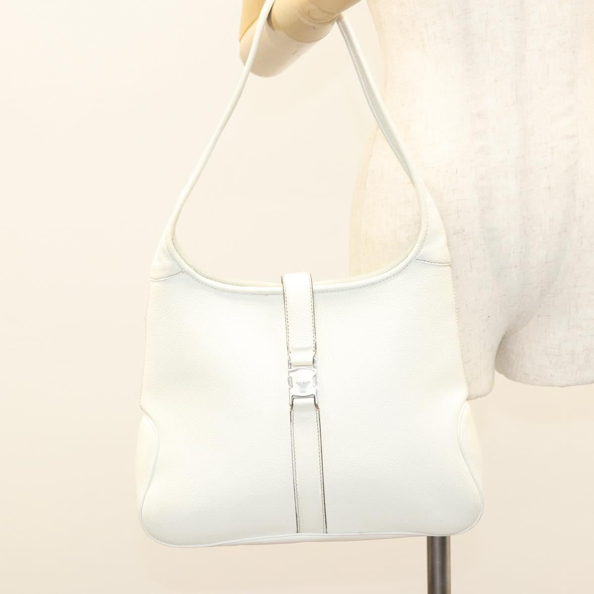 Salvatore Ferragamo Shoulder Bag Leather White Silver Auth 126119