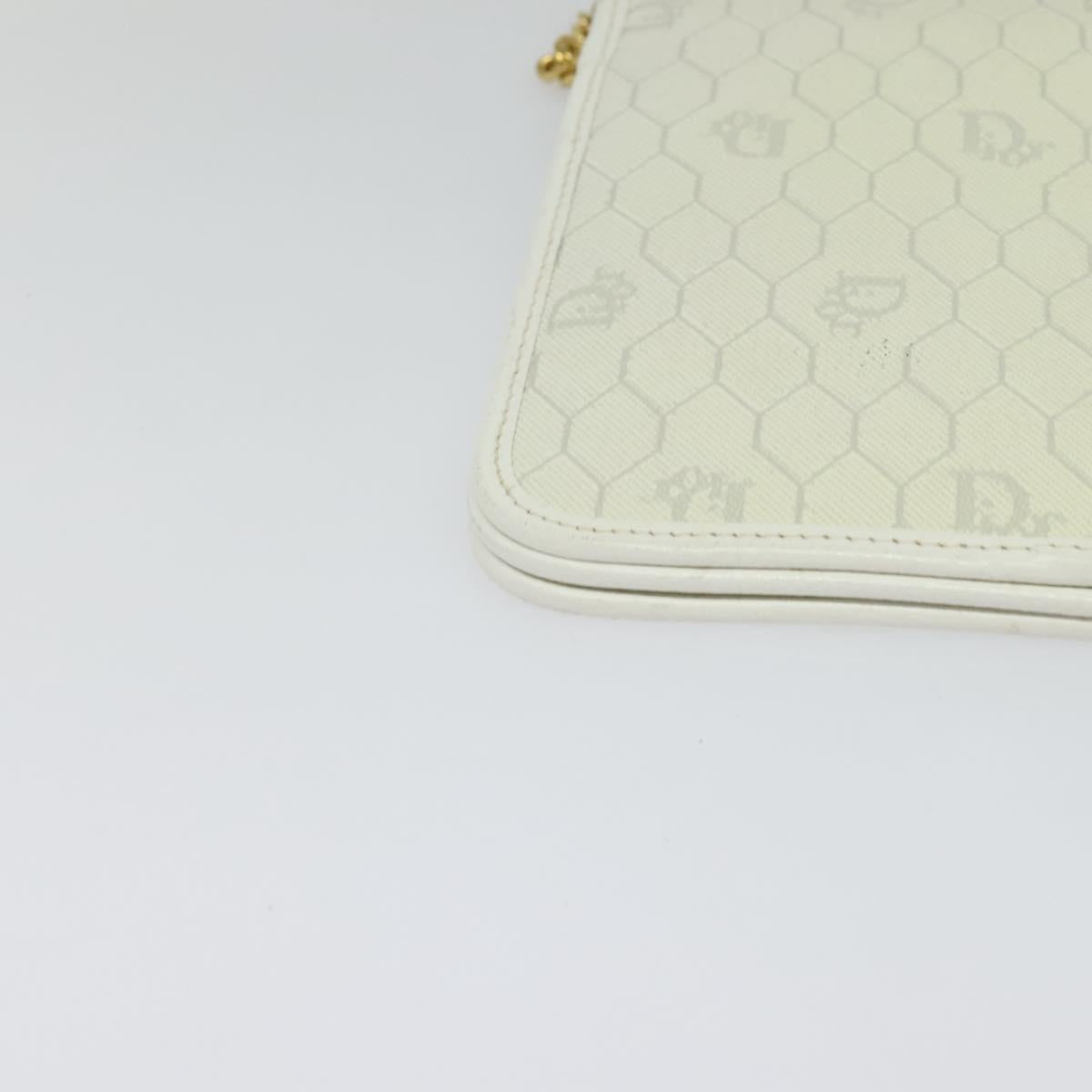 Christian Dior Honeycomb Canvas Chain Shoulder Bag PVC White Gold Auth 126123