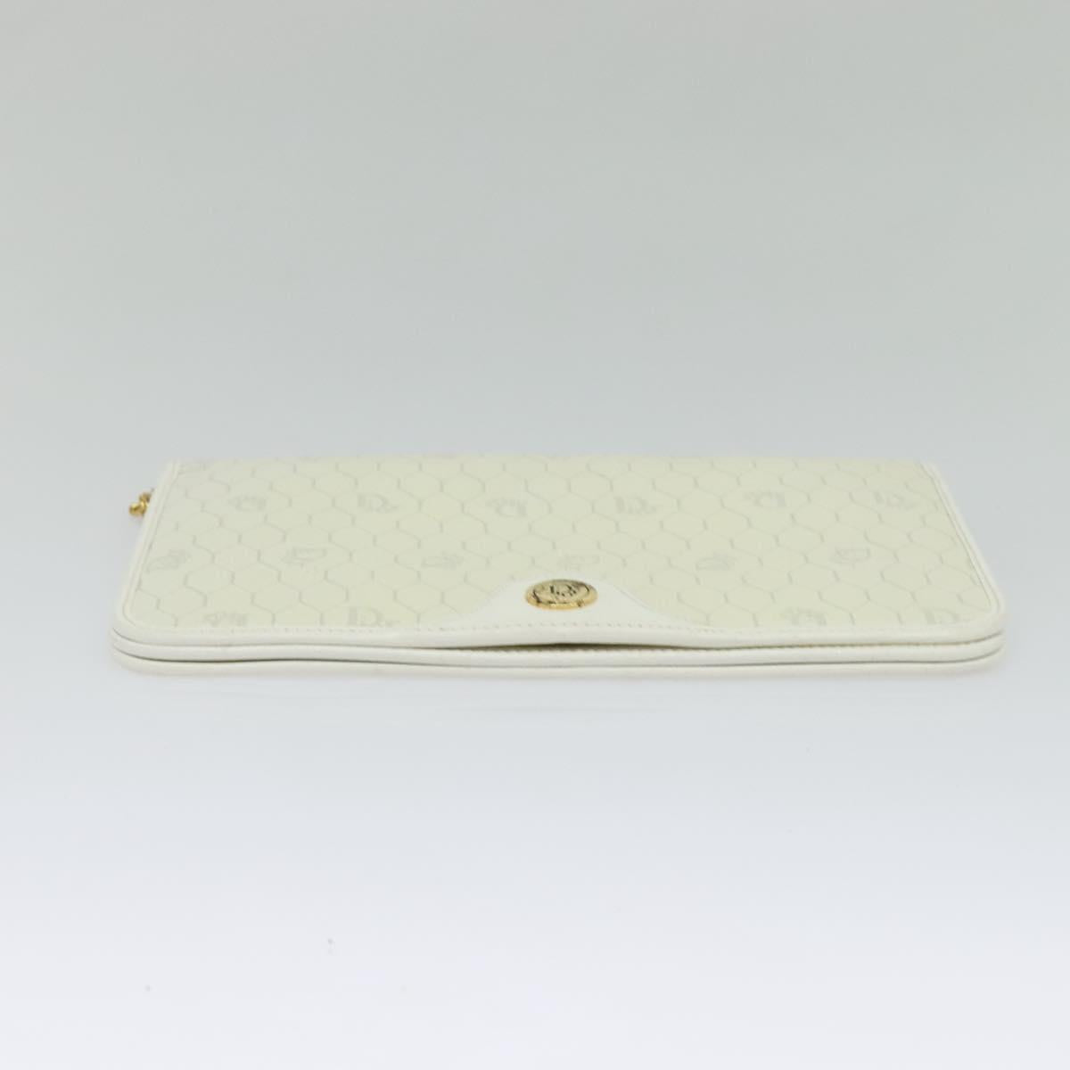 Christian Dior Honeycomb Canvas Chain Shoulder Bag PVC White Gold Auth 126123