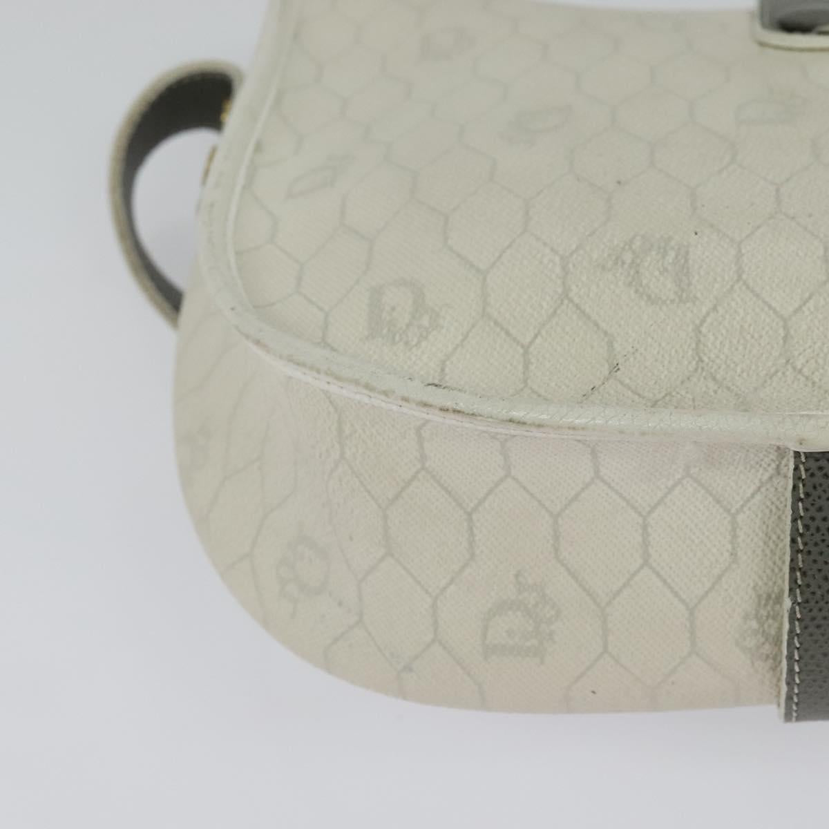 Christian Dior Honeycomb Canvas Shoulder Bag PVC White Gold Auth 126124