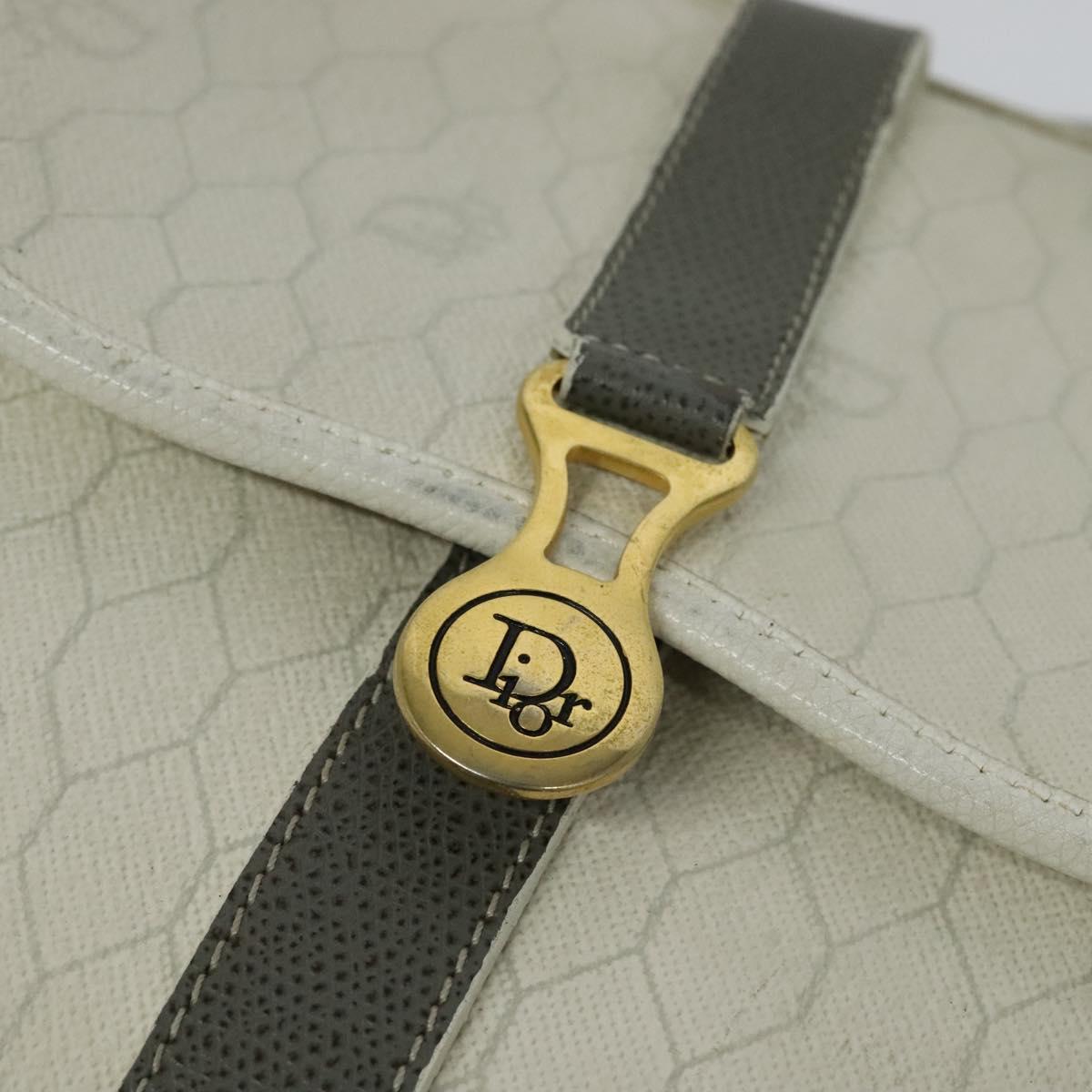 Christian Dior Honeycomb Canvas Shoulder Bag PVC White Gold Auth 126124